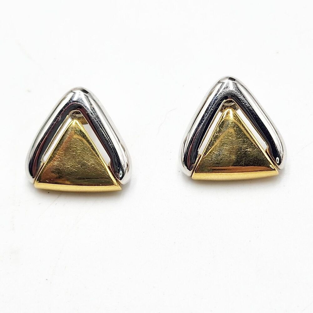Vibtage Monet Stud Earrings Silver Toned Gold Toned 90s Triangle Geometric